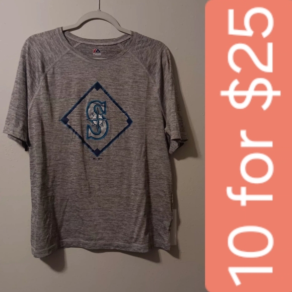 Majestic Other - Majestic Men's Heather Gray Seattle Mariners Short-Sleeve Logo Tee